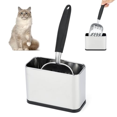 Mfsdai Katzenstreuschaufel mit Halter, Edelstahl, Katzenstreuschaufel, Halter, Müllbehälter, Aluminiumlegierung, Sieb, Netzschaufel mit langem Griff, leicht zu reinigen, Grau Mfsdai Katzenstreuschaufel mit Halter, Edelstahl, Katzenstreuschaufel, Halter, Müllbehälter, Aluminiumlegierung, Sieb, Netzschaufel mit langem Griff, leicht zu reinigen, Grau von Mfsdai