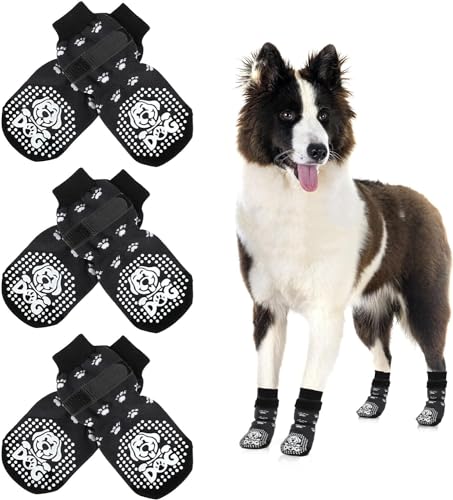 Mfsdai 3 Paar Anti-Rutsch-Socken mit verstellbaren Klettverschlüssen für Hunde, rutschfeste Pfotenschutz für Hartholzböden, Pfotenrutschen für kleine, mittelgroße und große Hunde, Größe L von Mfsdai
