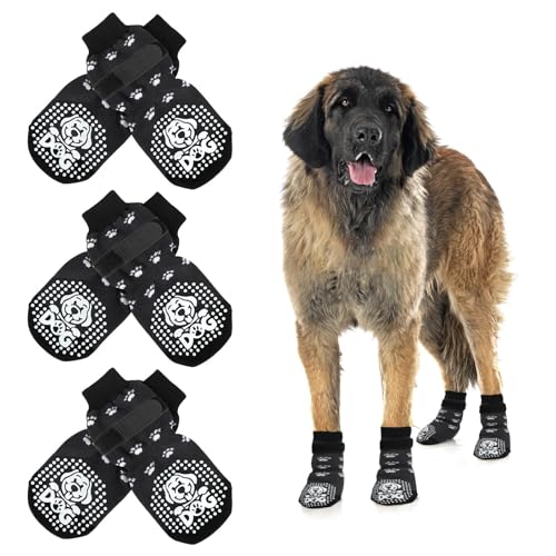 Mfsdai Rutschfeste Socken mit verstellbaren Klettverschlüssen für Hunde, rutschfeste Pfotenschutz für Hartholzböden, Pfotenrutschen für kleine, mittelgroße und große Hunde, Größe XL, 3 Paar von Mfsdai