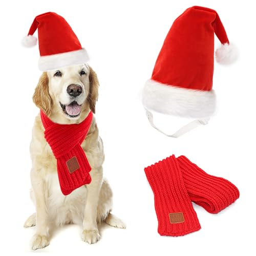 Mfsdai Weihnachtskostüm Hunde Katzen，Katzenkostüm Weihnachten Verstellbare Hundemütze Schal Weihnachtshundeschal für Große Haustier von Mfsdai