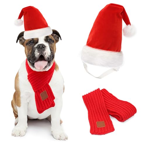 Mfsdai Weihnachtskostüm Hunde Katzen，Katzenkostüm Weihnachten Verstellbare Hundemütze Schal Weihnachtshundeschal für Kleine Mittlere und Große Haustier von Mfsdai