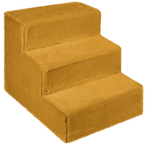 Hundetreppe für kleine Hunde 30 cm hoch gelb - Leiter 3 Stufen, gepolstert mit flauschigem Stoff, der Fell imitiert, tragbar - Plattform für Sofa, Bett für Hund, Katze, kleine, ältere Tiere Hundetreppe für kleine Hunde 30 cm hoch gelb - Leiter 3 Stufen, gepolstert mit flauschigem Stoff, der Fell imitiert, tragbar - Plattform für Sofa, Bett für Hund, Katze, kleine, ältere Tiere von Mg Design