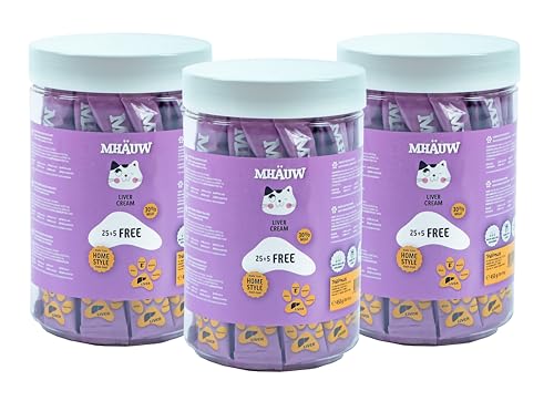 MHAUW Natural Cat Food auf Basis von Lebercreme 90 Stück à 15 Gr. - Ohne künstliche Farb- oder Geschmacksstoffe und Konservierungsmittel von Mhauw