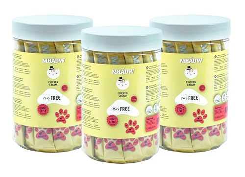 MHAUW Natural Chicken Cream Katzenfutter 90 Stück à 15 Gr. - Ohne künstliche Farb-, Aroma- und Konservierungsstoffe von Mhauw