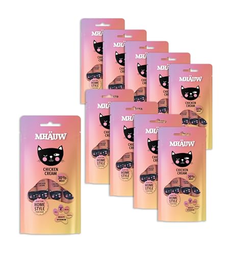 MHAUW Natural Chicken Cream Multivitamin Cat Food 40 Pz (15 Gr. Cad. - 4 Snack. x 10) - Ohne künstliche Farb- oder Aromastoffe und Konservierungsmittel von Mhauw