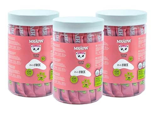 MHAUW Natural Cream Salmon Katzenfutter 90 Stück à 15 Gr. Cad - Ohne künstliche Farb-, Aroma- und Konservierungsstoff9 von Mhauw