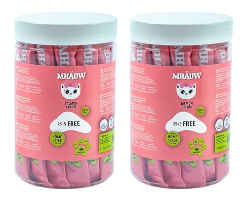 MHAUW Natural Cream Salmon Katzenfutter 60 Stück à 15 Gr. Cad - Ohne künstliche Farb-, Aroma- und Konservierungsstoffe von Mhauw