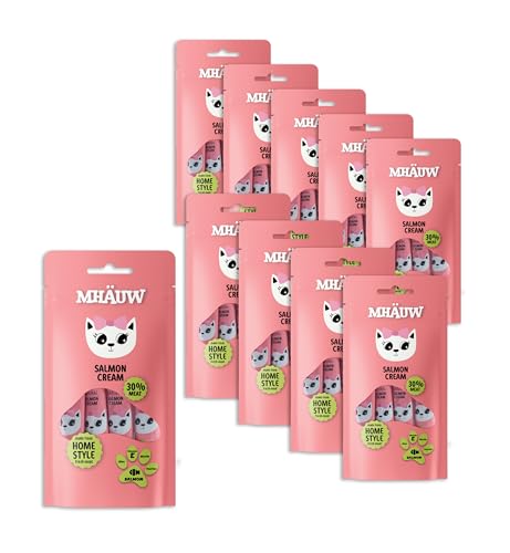 MHAUW Natural Salmon Cream Katzenfutter 40 Stück à 15 Gr. - Ohne künstliche Farb- und Aromastoffe und ohne Konservierungsmittel von Mhauw