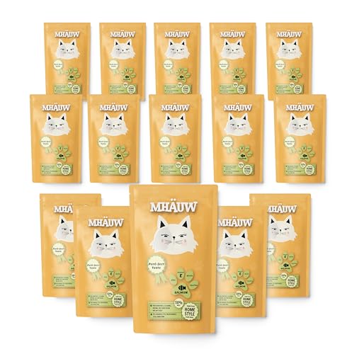 MHAUW Natural Salmon Cream Katzenfutter 80 Gr. x 15 Pz - Ohne künstliche Farb-, Aroma- und Konservierungsstoffe von Mhauw