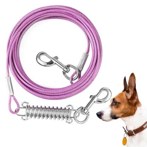 Mi Metty Hund Kabel Ausbinden 50ft(15m) Kausichere Hundeleine mit absorbierender Feder,Hundetrainingsleine geeignet für Hof und Camping von Mi Metty