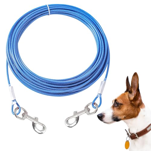 Mi Metty Tie-Out Leinen für Hunde, 15m Kausichere Hundeleinen,Tie Out Cables Hofleine für Kleine Hunde bis zu 60 Pfund (Blau, 50ft(15M)) von Mi Metty