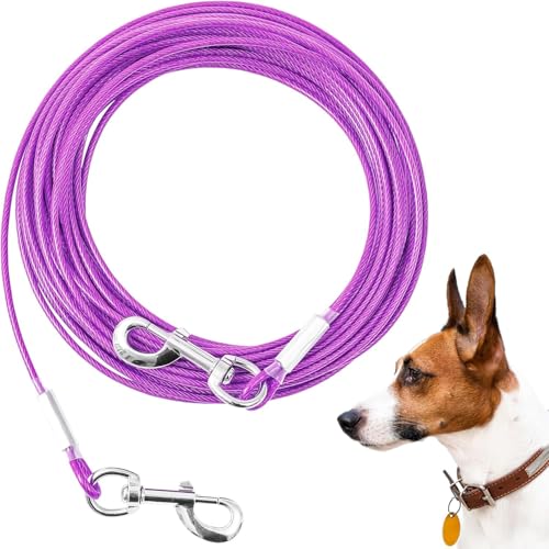 Mi Metty Tie-Out Leinen für Hunde,3/6/9/15m Kausichere Hundeleinen,Tie Out Cables Hofleine Für mittlere bis große Hunde (Purpur, 10ft(3M)) von Mi Metty
