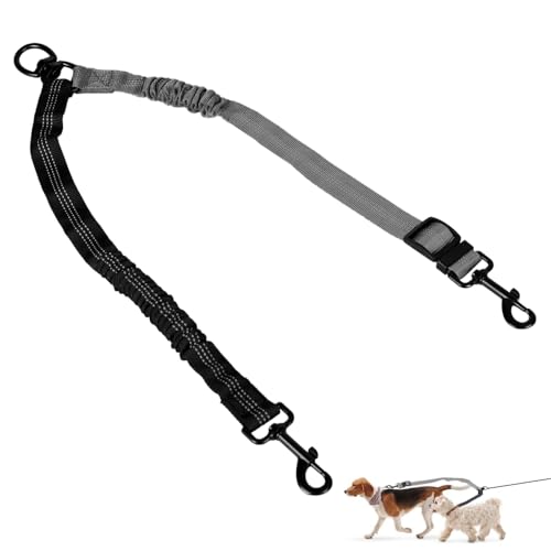 Doppelte Hundeleine, Reflektierender Führleine, Verstellbarer Doppel Hunde Splitter mit 360° Drehgelenk, Stoßdämpfender Elastischer Leine für das Spazierengehen und Trainieren mit 2 Haustieren von MiOYOOW