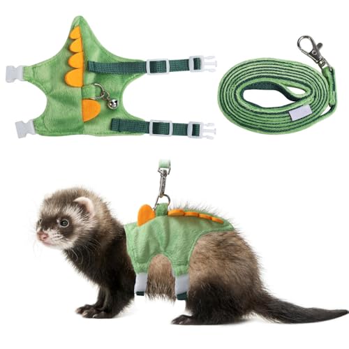 Frettchen Geschirr und Leinen Set, Verstellbares Brustgeschirr für Meerschweinchen mit Leine und Glöckchen, Kleintier Niedliche Weste Geschirr für Eichhörnchen und Kaninchen von MiOYOOW