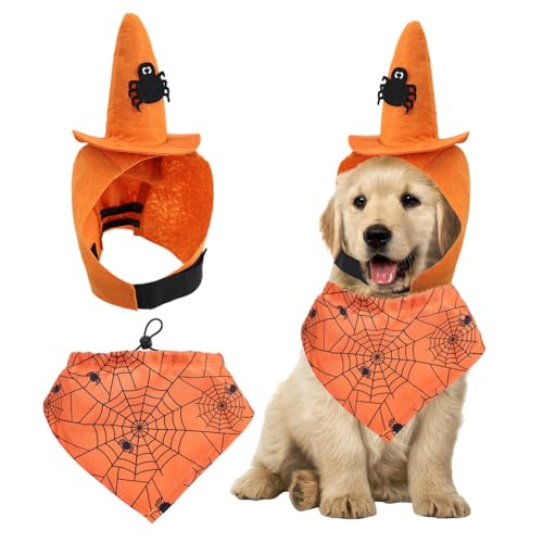 Halloween Hundekostüm Set, Verstellbares Hundehalstuch mit Süßem Hut, Haustierkostüme Dekoration für Hunde und Katzen, Cosplay Verkleidung von MiOYOOW
