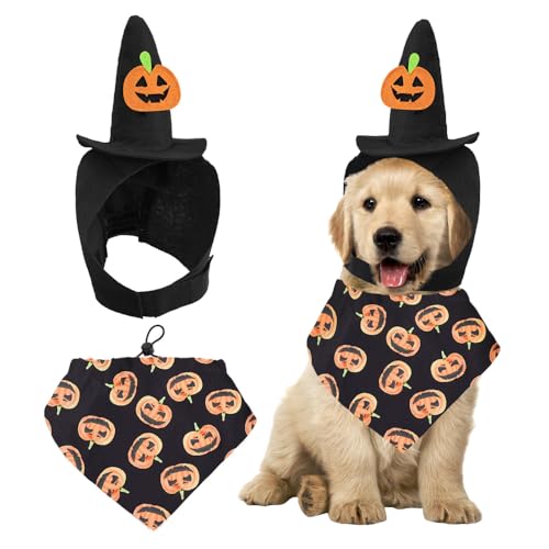 Halloween Hundekostüm Set, Verstellbares Hundehalstuch mit Süßem Hut, Haustierkostüme Dekoration für Hunde und Katzen, Cosplay Verkleidung von MiOYOOW