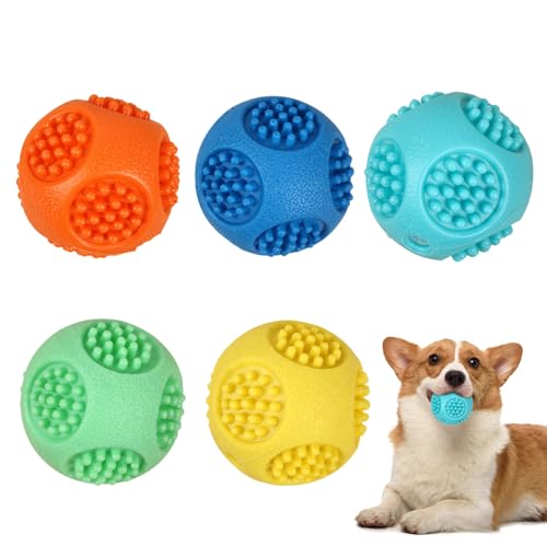 Hundebälle, 5 Stück Quietschball für Hunde, Trainingsball Spielzeug für Haustiere, Zahnreinigung, Kauspielzeug für Welpen Gegen Langeweile, Outdoor, Indoor, Park-Interaktion von MiOYOOW