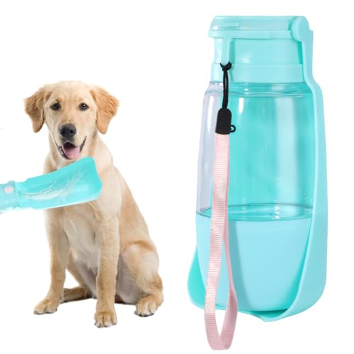 Hundewasserflasche, 350ml, Faltbare Haustier Trinkflasche mit 150ml Futterspender, Tragbarer Wasserspender für Hunde und Katzen zum Reisen Outdoor von MiOYOOW