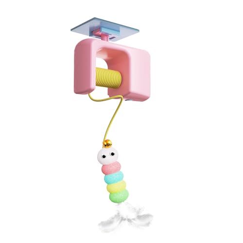 Katzenspielzeug zum Aufhängen, USB-C, Automatischer Katzen-Teaser mit Feder und Glöckchen, 1,8m Einziehbare Schnur, Interaktives Kätzchenspielzeug für das Training von Haustieren An Der Tür von MiOYOOW