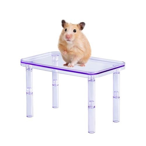 MiOYOOW Hamsterplattform, Transparentes Kleintier Kletterplattform mit Verstellbaren Beinen, Kleine Haustiere Spielkäfigspielzeug zum Spielen Ausruhen Stehen Futternapf Trinkflasche Laufrad von MiOYOOW