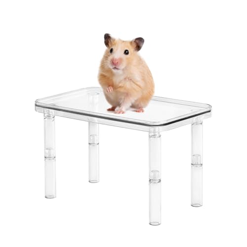 MiOYOOW Hamsterplattform, Transparentes Kleintier Kletterplattform mit Verstellbaren Beinen, Kleine Haustiere Spielkäfigspielzeug zum Spielen Ausruhen Stehen Futternapf Trinkflasche Laufrad von MiOYOOW