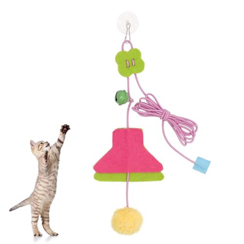MiOYOOW Katzenspielzeug Türrahmen Hängendes, Katzenspielzeug Selbstbeschäftigung Tür, Verstellbares Katzen Fangspielzeug aus Elastischem Seil mit Klingender Glocke, Klebehakenbefestigung für Katzen von MiOYOOW