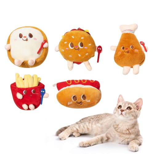 MiOYOOW Kauspielzeug für Katzen aus Plüsch, 5 Stück Katzenspielzeug mit Katzenminze, PP-Baumwolle, Katzen Kickerspielzeug, Inklusive Hamburger/Pommes/Brot/Hotdog/Hähnchenschenkel für Katzen MiOYOOW Kauspielzeug für Katzen aus Plüsch, 5 Stück Katzenspielzeug mit Katzenminze, PP-Baumwolle, Katzen Kickerspielzeug, Inklusive Hamburger/Pommes/Brot/Hotdog/Hähnchenschenkel für Katzen von MiOYOOW
