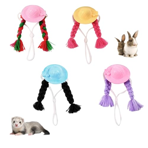 Mini Hamster Outfit Mütze, 4-teiliges Pferdeschwanz Veranda Gans Kopfbedeckungs, Verstellbare Kleintier Hüte Mütze für Weihnachten, Halloween, Party, Fotografie Requisiten von MiOYOOW