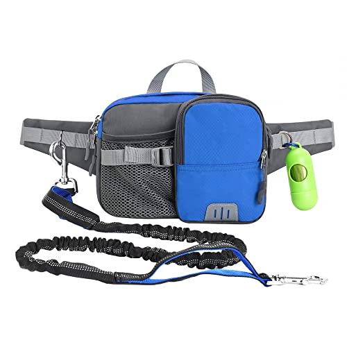 Multifunktional Gürteltasche Joggingleine Hunde Set, Gürteltasche mit Elastischer Hundeleine für Mittlere Große Hunde Verstellbarer Hüfttasche mit Nacht Reflektierender für Joggen Wandern von MiOYOOW