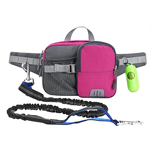 Gürteltasche Joggingleine Hunde Set,Nacht Reflektierender Hüfttasche Hundeleine Verstellbarer Haustiere Gürteltasche mit Elastischer für Mittlere Große Hunde Joggen Wandern von MiOYOOW