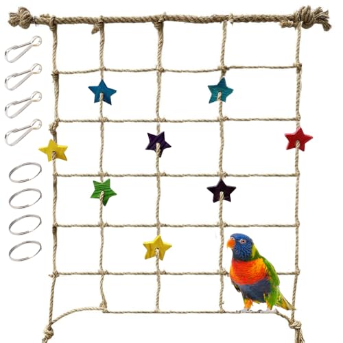 Vogel Seilnetz, Kletterleiter für Papageien, Hängespielzeug aus Hanf für Sittiche mit 4 Haken, Geflochtenes Seilnetz für Vögel, Nymphensittiche, Wellensittiche, Hamster, Ratten von MiOYOOW