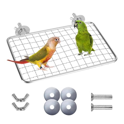 Vogelplattform, Edelstahlgitter Papageienstange, Robuste Sittichständerablage für Käfige, Nymphensittiche, Finken Vogelplattform, Edelstahlgitter Papageienstange, Robuste Sittichständerablage für Käfige, Nymphensittiche, Finken von MiOYOOW