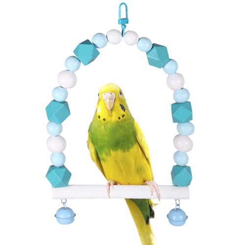 Vogelschaukel, Bunte Papageienstange mit Glöckchen, Vogel Schaukelspielzeug aus Holz zum Aufhängen, Sittichspielzeug für Nymphensittiche, Liebesvögel, Finken von MiOYOOW