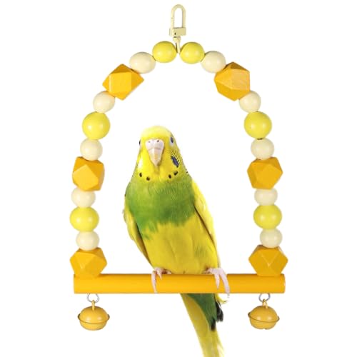 Vogelschaukel, Bunte Papageienstange mit Glöckchen, Vogel Schaukelspielzeug aus Holz zum Aufhängen, Sittichspielzeug für Nymphensittiche, Liebesvögel, Finken Vogelschaukel, Bunte Papageienstange mit Glöckchen, Vogel Schaukelspielzeug aus Holz zum Aufhängen, Sittichspielzeug für Nymphensittiche, Liebesvögel, Finken von MiOYOOW