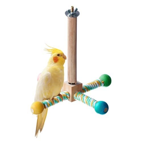 Vogelständer Sitzstangenspielzeug, 4-Ständer 360° Drehbares Vogel Drehspielzeug aus Holz, Interaktives Papageien Laufrad für Papageien Unzertrennliche Wellensittiche Conures Nymphensittiche Vogelständer Sitzstangenspielzeug, 4-Ständer 360° Drehbares Vogel Drehspielzeug aus Holz, Interaktives Papageien Laufrad für Papageien Unzertrennliche Wellensittiche Conures Nymphensittiche von MiOYOOW