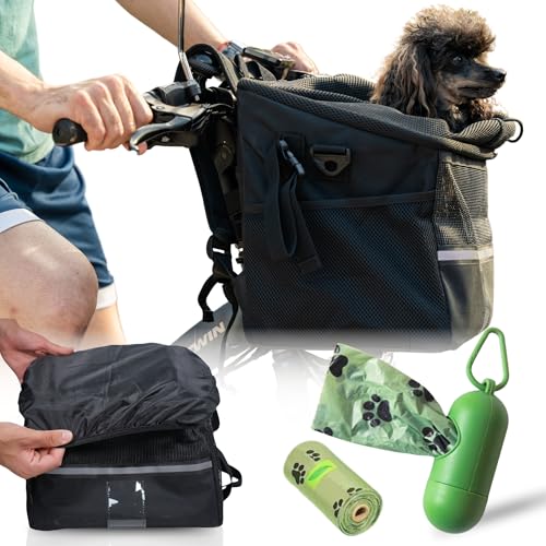MiRCA Hunde-Fahrradkorb für Katzen und Hunde, sichere Hundetrage für Fahrrad, mit Kotspender und einer Rolle Taschen, idealer Vorderradkorb für Hunde und andere Haustiere bis zu 4,5 kg, MiRCA Hunde-Fahrradkorb für Katzen und Hunde, sichere Hundetrage für Fahrrad, mit Kotspender und einer Rolle Taschen, idealer Vorderradkorb für Hunde und andere Haustiere bis zu 4,5 kg, von MiRCA