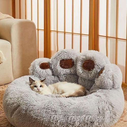 Beruhigendes Hundebett, Donut-Bett, waschbar, Anti-Angst, rund, flauschig, Plüsch, Haustierbett, Kissen, Luxus-Katzenbett für mittelgroße und kleine Hunde, Katzen (60 cm, Grau) von MiXXAR