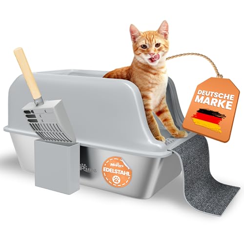 MiaPure® Edelstahl Katzenklo XXL – Premium Katzentoilette mit Streuschaufel, Spritzschutz und Anti-Streusystem – Geruchsresistent, hygienisch und ideal auch für große Katzenrassen von MiaPure