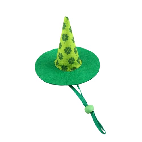Miaija St. Patricks Day Haustiermütze, vierblättriges Kleeblatt, spitz, grüner Filz, verstellbares Zubehör für Katzenpartys, Verkleidungen, Cosplay-Kostüme von Miaija