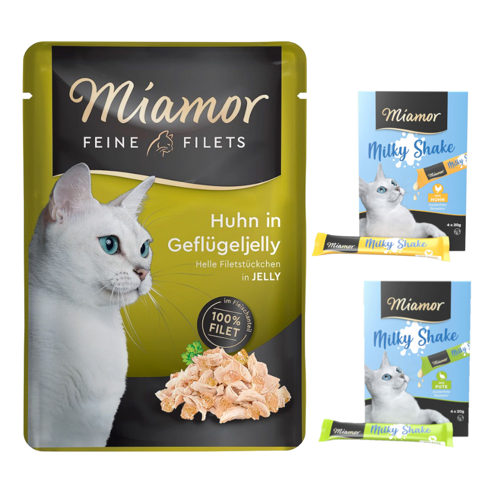 24 x 100 g Miamor Feine Filets + 8 x 20 g Milky Shake gratis! - Huhn in Geflügeljelly 24 x 100 g Miamor Feine Filets + 8 x 20 g Milky Shake gratis! - Huhn in Geflügeljelly von Miamor