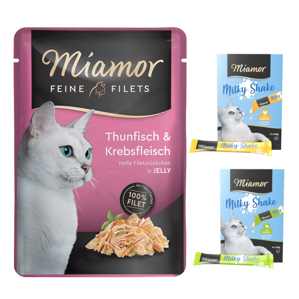 24 x 100 g Miamor Feine Filets + 8 x 20 g Milky Shake gratis! - Thunfisch & Krebs von Miamor