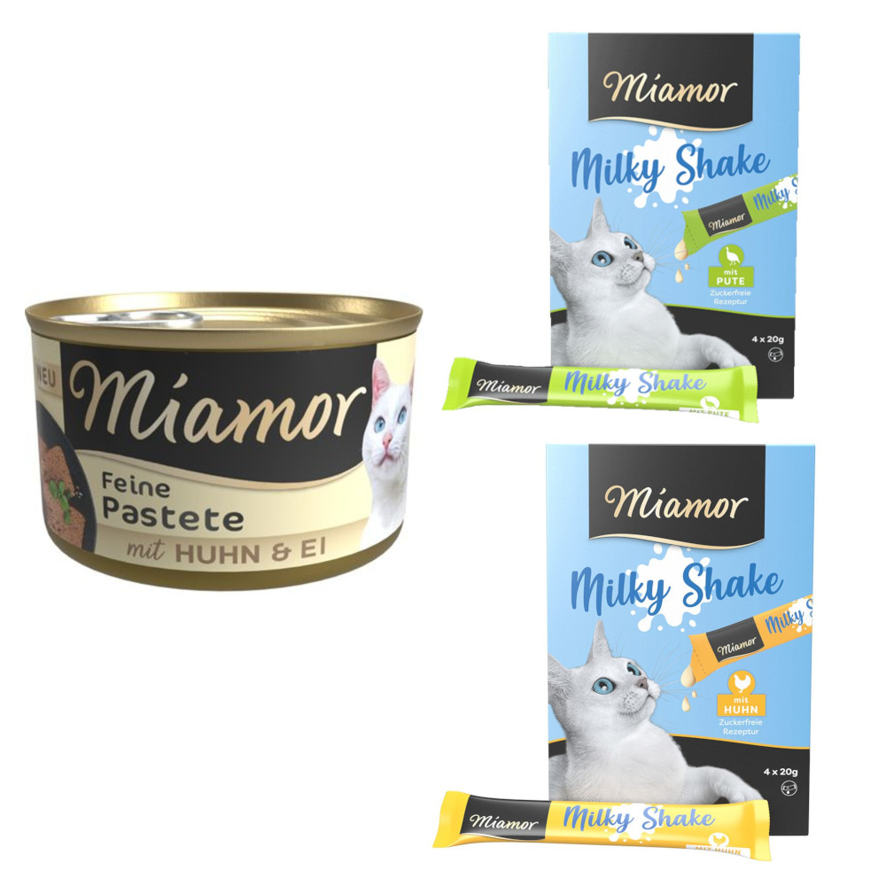 24 x 85 g Miamor Pastete + 4 x 20 g Miamor Milky Shake Pute / Huhn gratis! - Ei & Huhn von Miamor