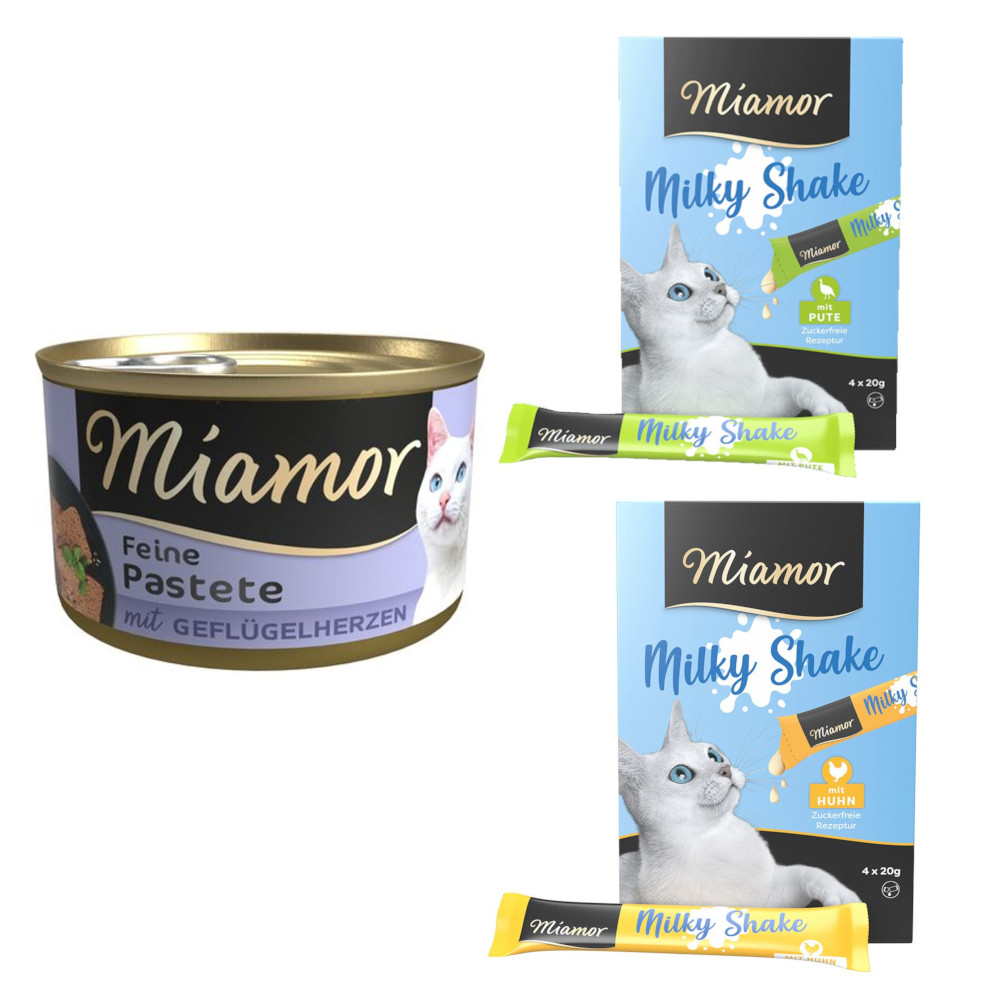 24 x 85 g Miamor Pastete + 4 x 20 g Miamor Milky Shake Pute / Huhn gratis! - Geflügelherzen von Miamor