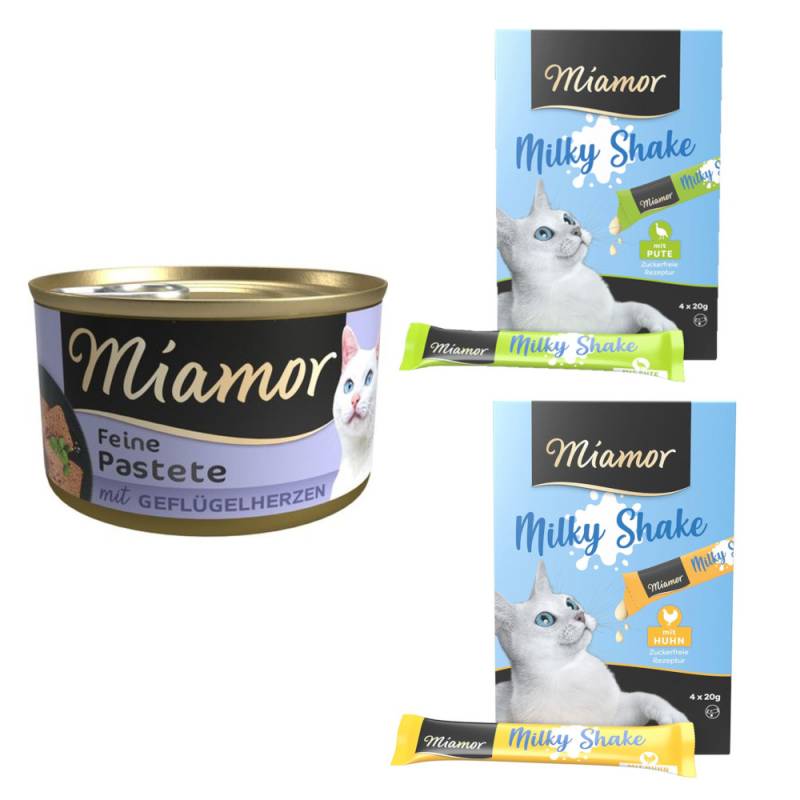 24 x 85 g Miamor Pastete + 4 x 20 g Miamor Milky Shake Pute / Huhn gratis! - Geflügelherzen von Miamor