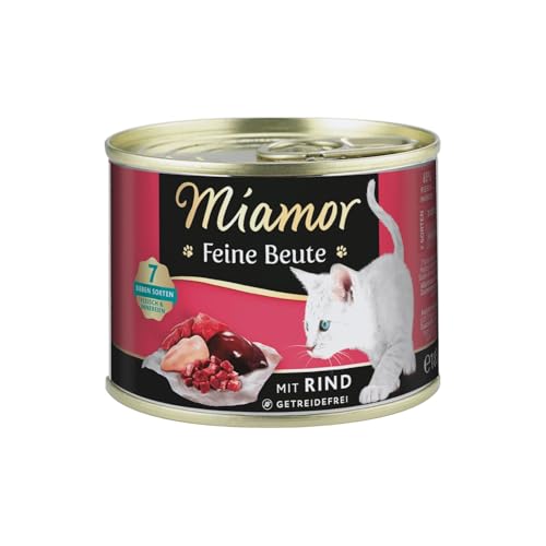 MIAMOR - Feine Beute | Nassfutter für ausgewachsene Katzen mit 7 Sorten Fleisch und Innereien. Getreidefreies Alleinfutter mit Taurin in der Dose ohne künstliche Zusätze | 12x185g Rind von Miamor