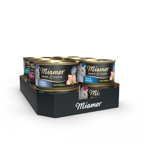 MIAMOR - Feine Filets Naturelle Mixpaket 1 | Nassfutter für ausgewachsene Katzen mit Filetstückchen im eigenen Saft. Fettarmes Ergänzungsfutter in der Dose ohne künstliche Zusätze | 12x80g von Miamor