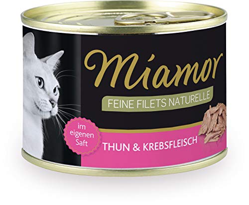 MIAMOR - Feine Filets Naturelle | Nassfutterfür ausgewachsene Katzen mit Filetstückchen im eigenen Saft. Fettarmes Ergänzungsfutter in der Dose ohne Zusätze | 12x156g Thunfisch, Krebsfleisch & Reis von Miamor