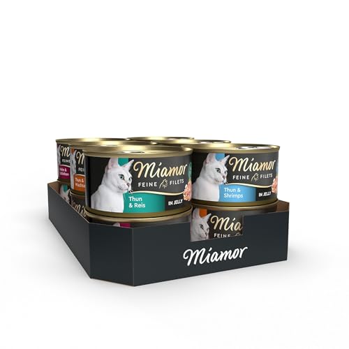 MIAMOR - Feine Filets in Jelly Mixpaket 1| Nassfutter für ausgewachsene Katzen mit Filetstückchen in Jelly. Fettarmes Ergänzungsfutter in der Dose ohne künstliche Zusätze | 12x100g von Miamor