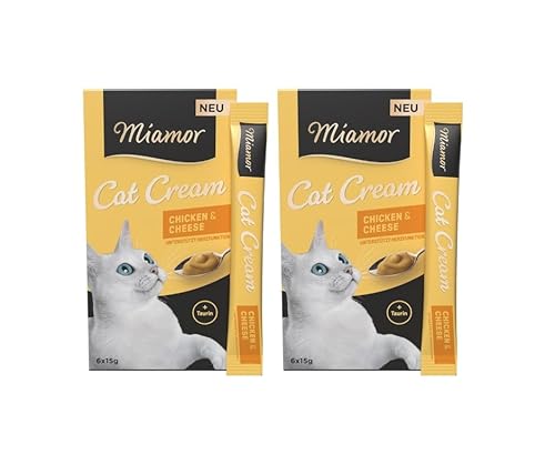 Miamor Cat Cream Chicken & Cheese | leckerer Snack für Katzen mit Huhn & Käse | mit Taurin | Doppelpack (2 Tafeln zu je 6x15g) von Miamor