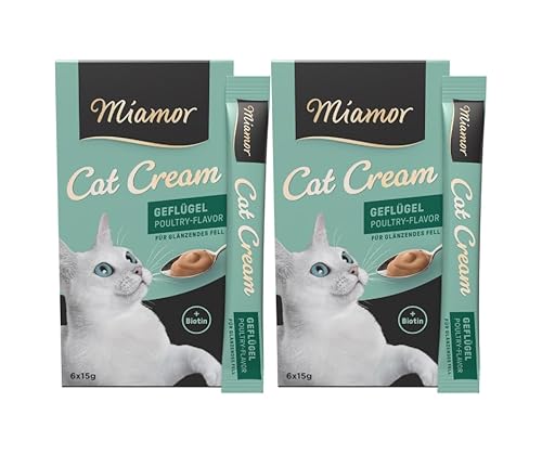 Miamor Cat Cream Geflügel | leckerer Snack für Katzen mit Biotin | für EIN schönes Fell | Doppelpack (2 Tafeln zu je 6x15g) von Miamor